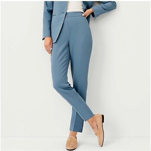 Theory Ankle Trouser Straight Leg Pants Blue Teal Career Wear Preppy Chic Size 8 - Picture 1 of 8